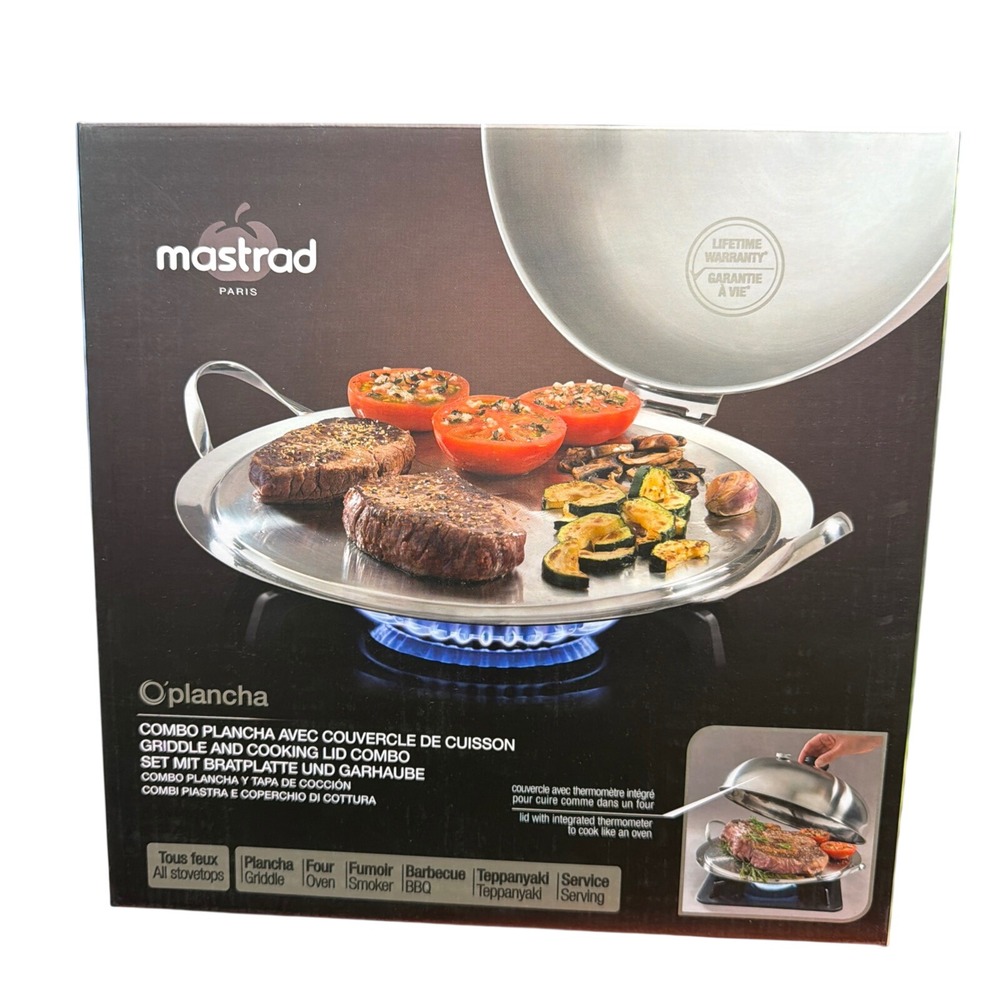 Mastrad Paris O'plancha Stainless Steel Griddle and Cooking Lid Combo‎ Set NEW